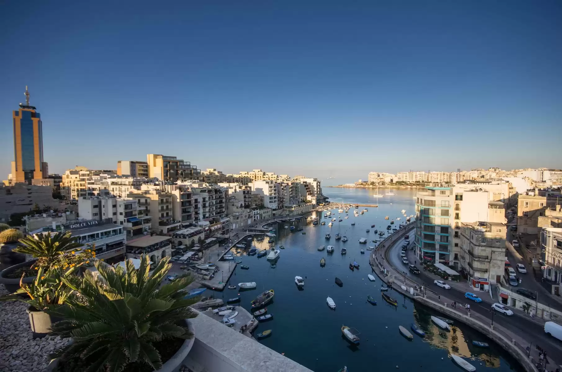 Rooftop views over Spinola Bay in Malta