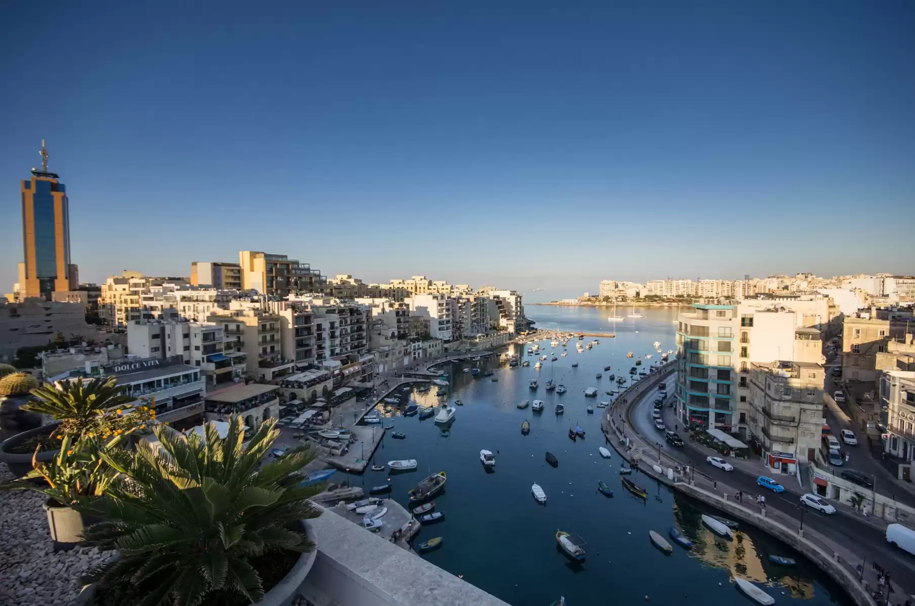 Rooftop view over St Julians bay