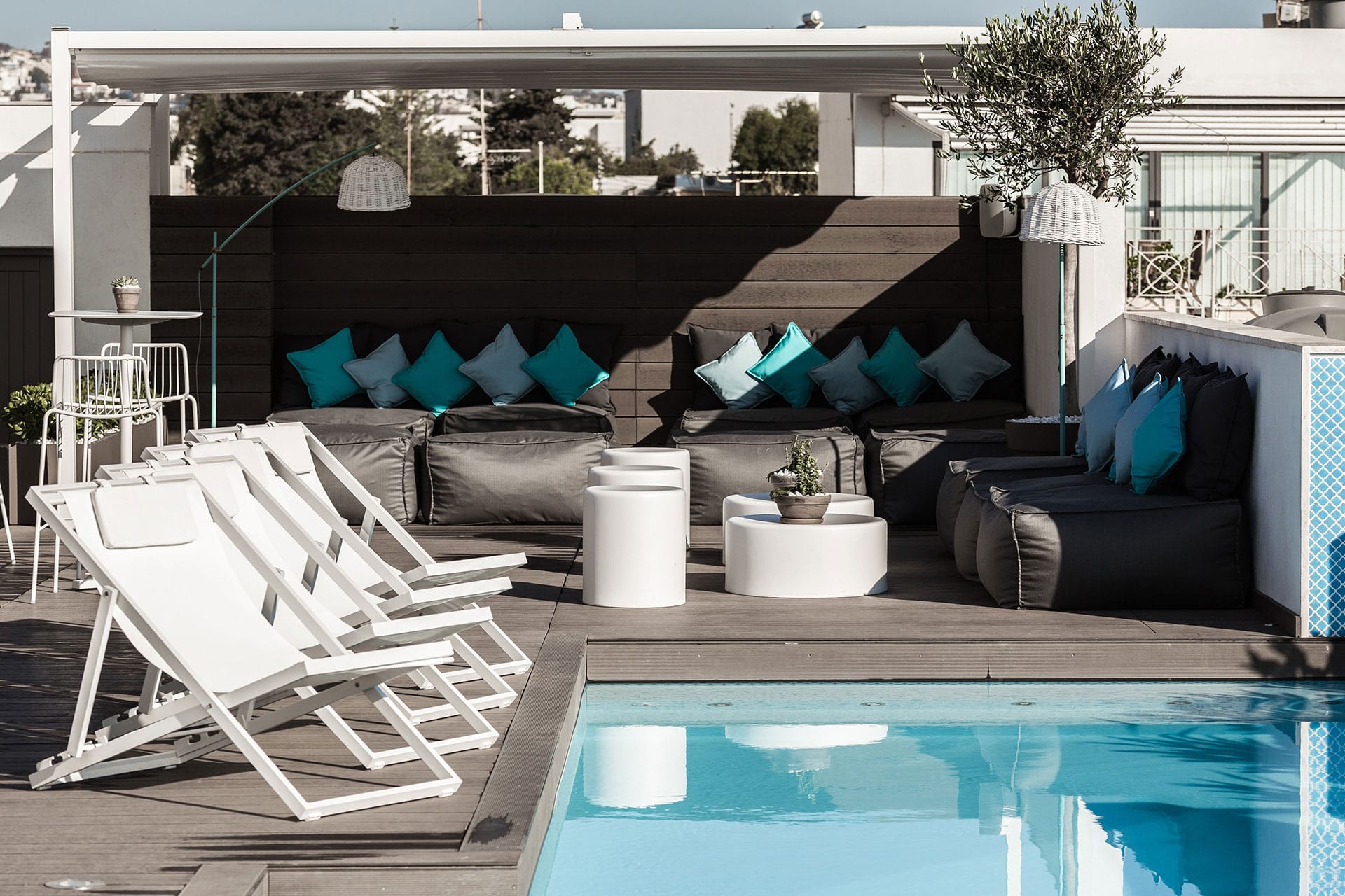 Rooftop pool and lounge area