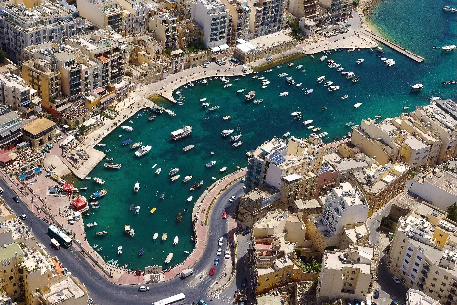Aerial view of Spinola Bay, St Julian’s Malta